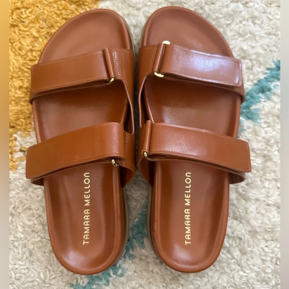 GORGEOUS Cognac leather Tamara Mellon Sandals - adjustable two straps! - Picture 5 of 6